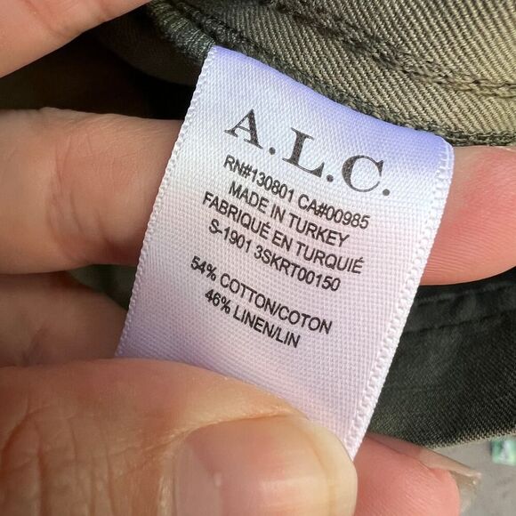 A.L.C. Kai Khaki Belted Cargo Mini Skirt Size 6 - Picture 7 of 8